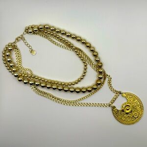 Victoria Emerson Gold-tone Multi Layered Floral Beaded Chain Statement Necklace